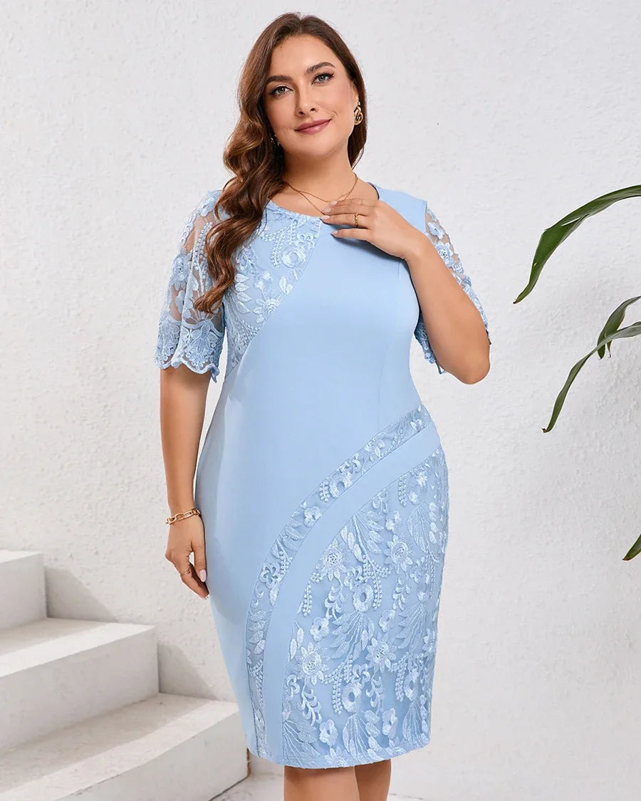 Vestido Plus Size Midi Encanto – Elegância Bordada para Festas e Casamentos