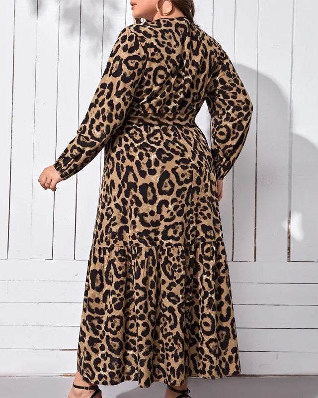 Vestido Longo Feminino Plus Size – Charme Retrô e Estampa Selvagem em Corte Refinado