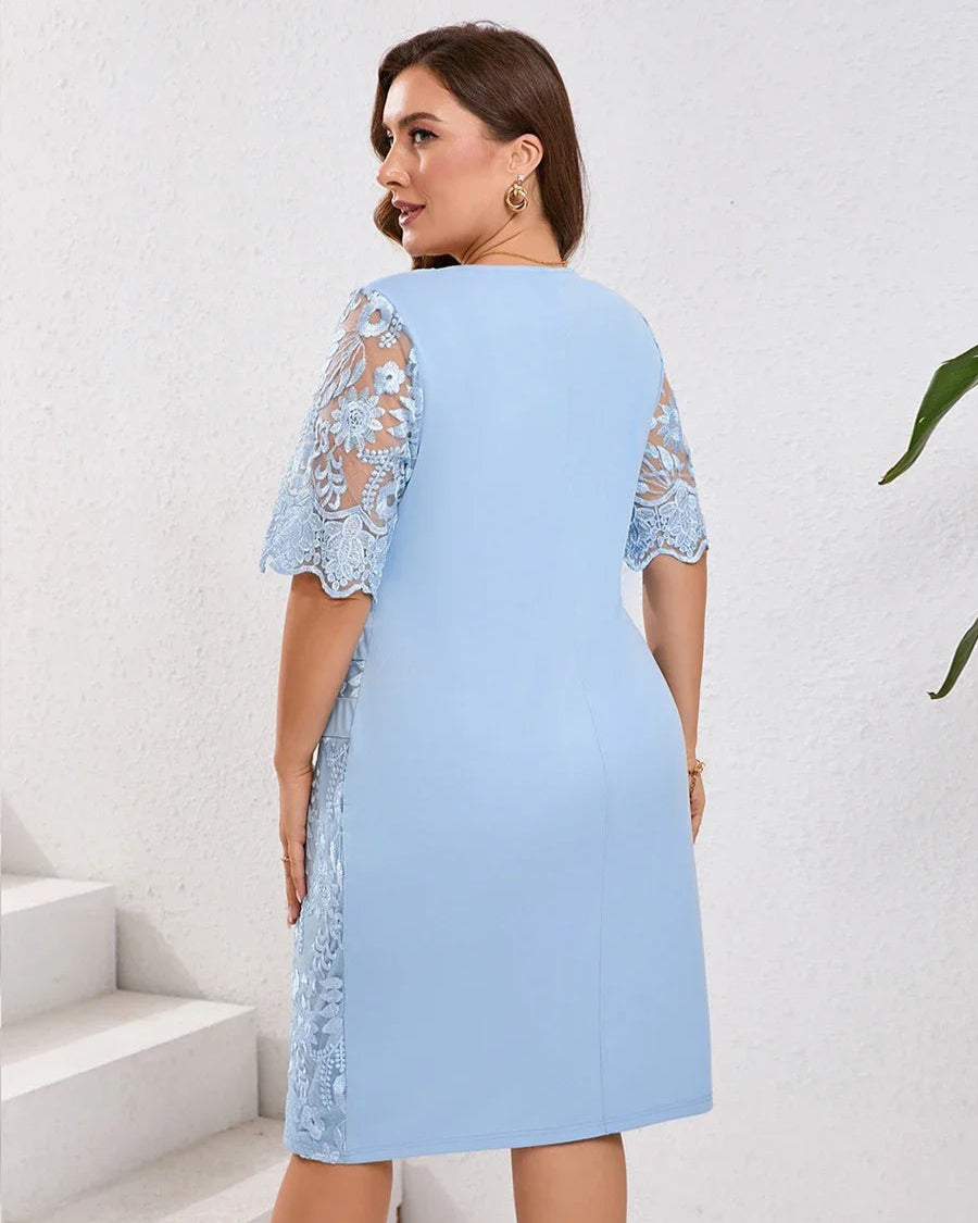 Vestido Plus Size Midi Encanto – Elegância Bordada para Festas e Casamentos