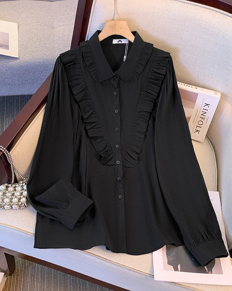 Camisa Plus Size com Babados – Elegância Suave