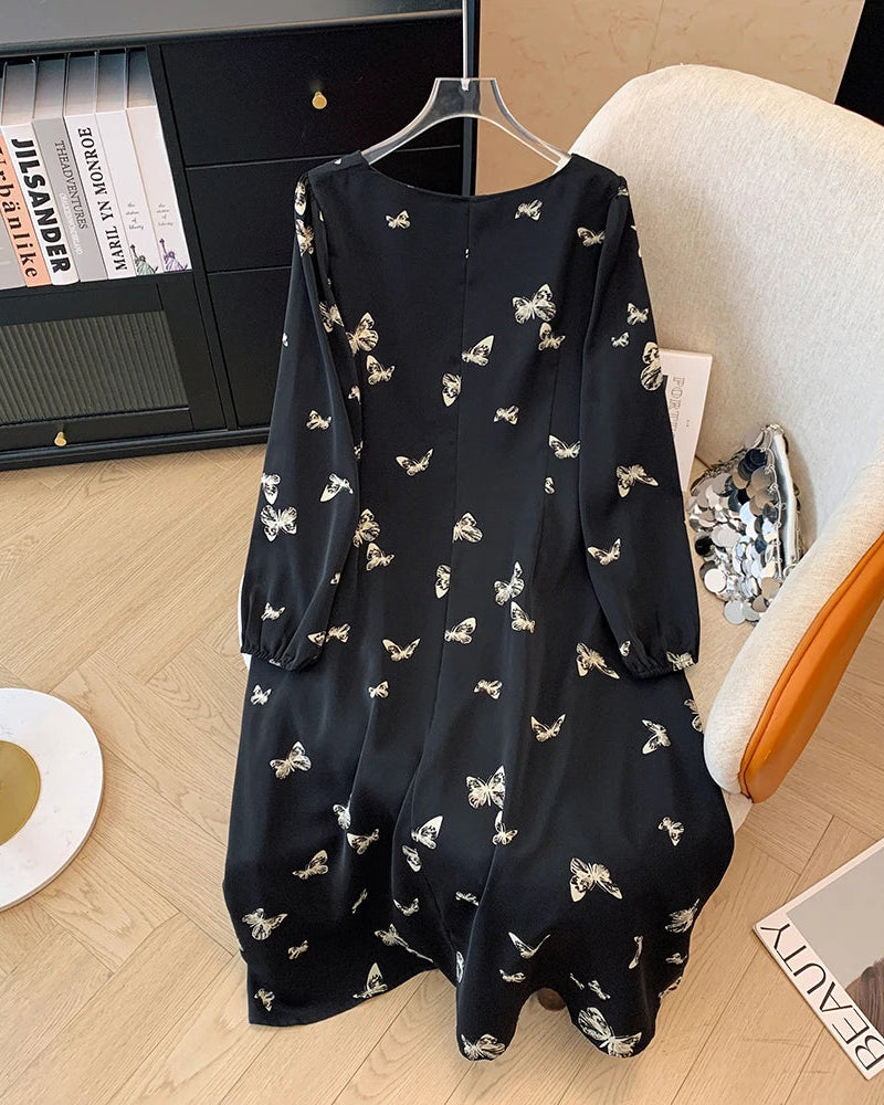 Leveza & Estilo: Vestido Plua Size Estampado com Manga Longa e Caimento Solto