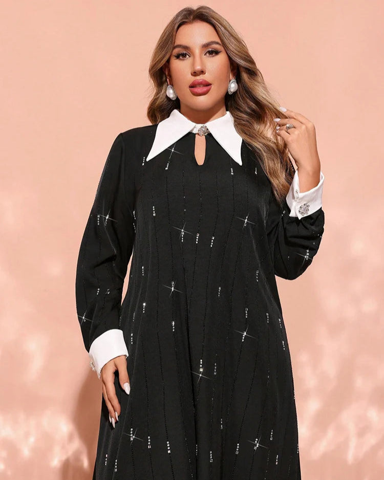 Vestido Maxi "Realeza Árabe" – Elegância Formal em Cores Contrastantes, Plus Size