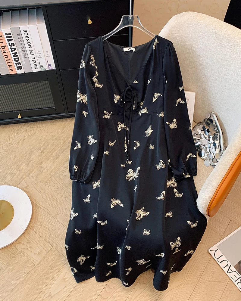 Leveza & Estilo: Vestido Plua Size Estampado com Manga Longa e Caimento Solto