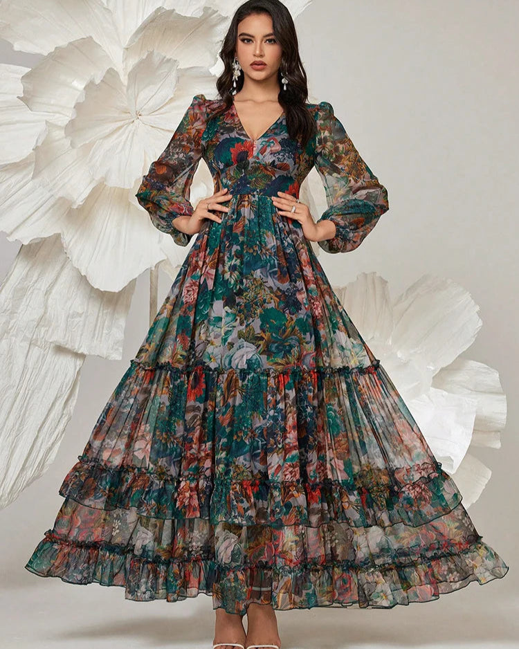 Vestido Maxi Boho "Jardim Antigo" – Elegância Vintage com Estampa Floral