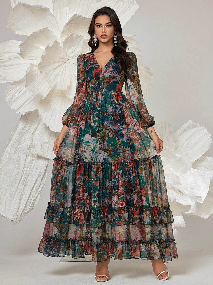 Vestido Maxi Boho "Jardim Antigo" – Elegância Vintage com Estampa Floral