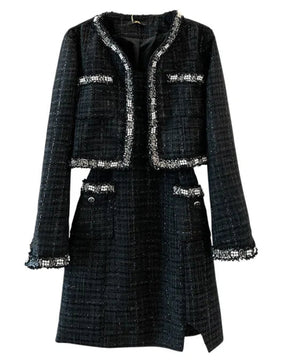 Conjunto Plus Size Noir Chic – Vestido de Alça com Casaco para o Outono