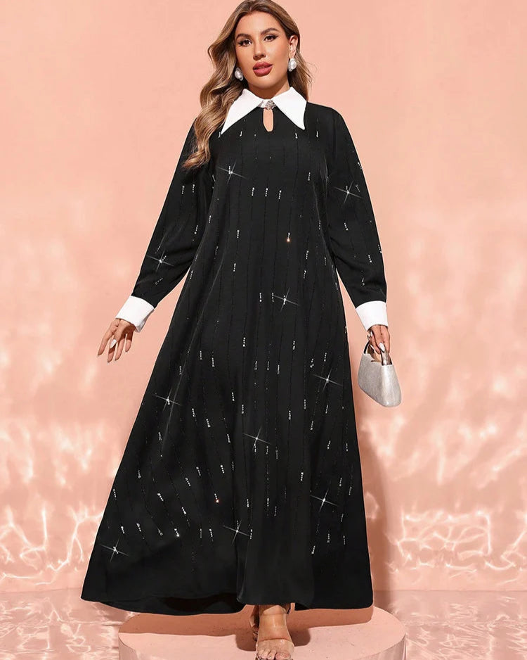 Vestido Maxi "Realeza Árabe" – Elegância Formal em Cores Contrastantes, Plus Size