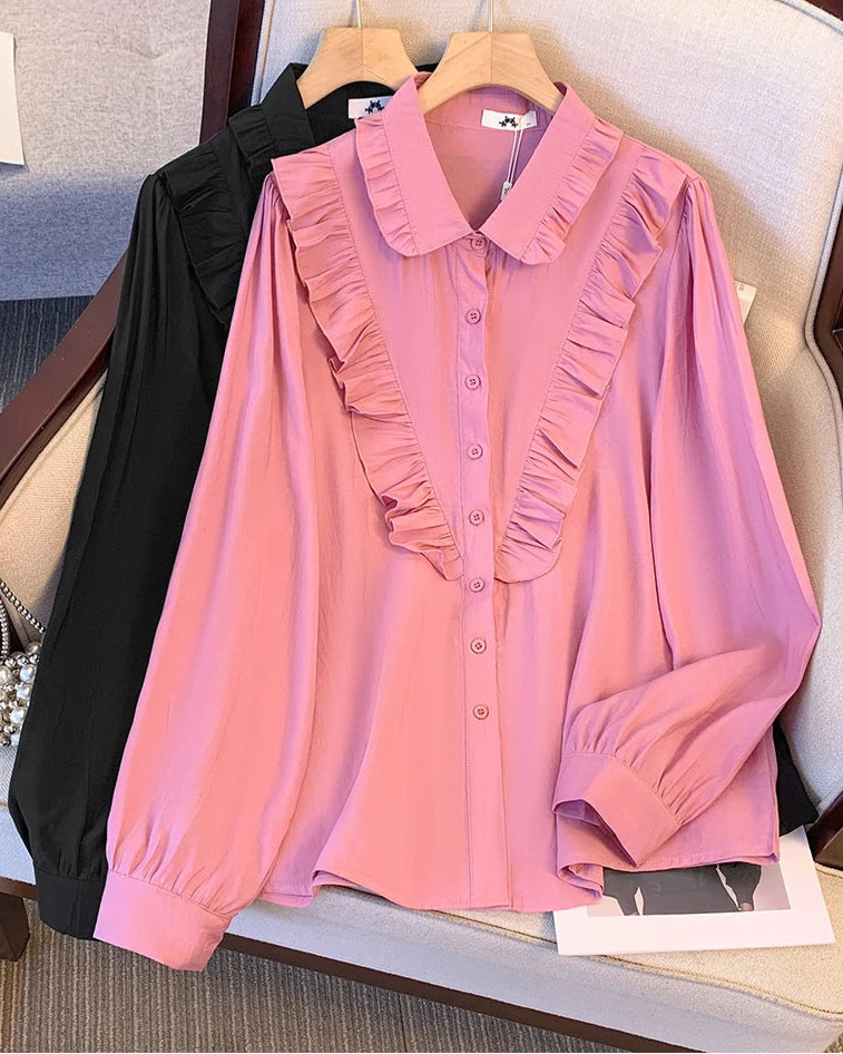 Camisa Plus Size com Babados – Elegância Suave