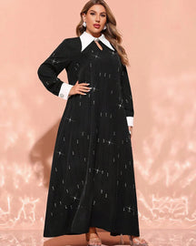 Vestido Maxi "Realeza Árabe" – Elegância Formal em Cores Contrastantes, Plus Size