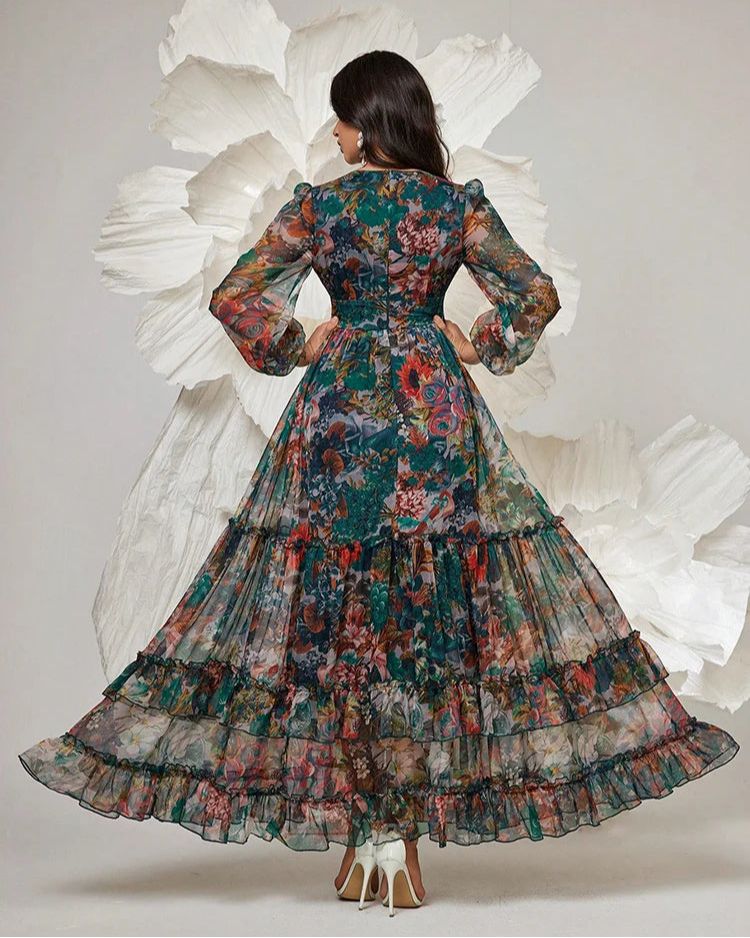 Vestido Maxi Boho "Jardim Antigo" – Elegância Vintage com Estampa Floral